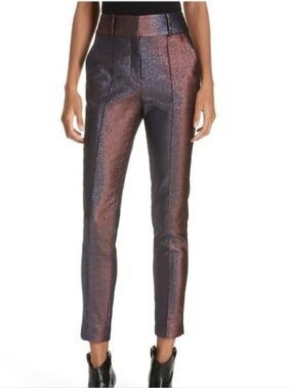 Veronica Beard Lago Skinny Trousers Two-Tone Cropped Straight Pants